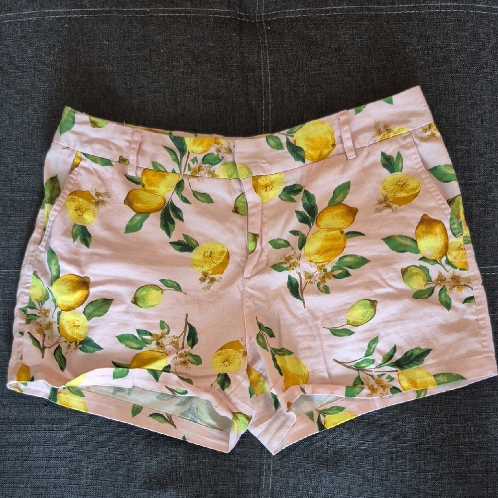 Cynthia Rowley Pink Lemon Print Cotton Shorts